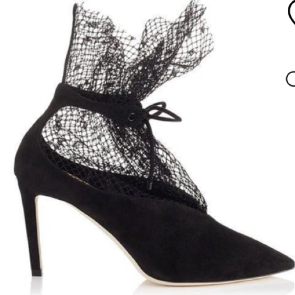 🫶🏼⭐️👀NEW JIMMY CHOO Leanne 85 black suede booties with polka dot Net 😍